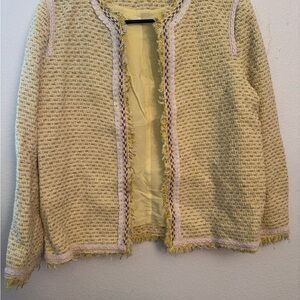 Zara Yellow Tweed Jacket with Pink Details